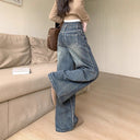 Chic High-Waist Wide Leg Jeans with Button Accent and Modern Pockets
