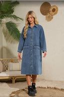 Chic Women's Denim Shirt Dress with Utility Pockets