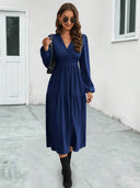 Chic Women's Long Sleeve Wrap Dress with Flared Skirt