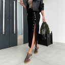 Chic Women's Cotton Denim Skirt with Button Detailing