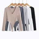 Chic Long Sleeve Deep V-Neck Bodysuit for Women