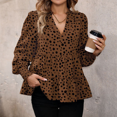 Chic Women's Blouse with Statement Puff Sleeves and Ruffle Details
