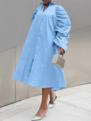 Chic Women's Puff Sleeve Shirt Dress with Button Detail