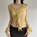 Chic Embellished Lace Ruffle Top for Women
