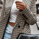 Checked Pattern Double-Breasted Blazer for Women
