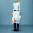 Chic Women's Asymmetrical Lace Skirt with Gathered Design