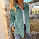 Chic Women's Cord Blouse with Stylish Snap Buttons and Pockets