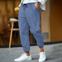 Striped Women's Pants with Elastic Waist and Side Pockets