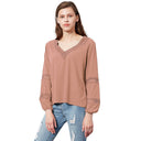 V-Neck Lace Trim Blouse for Women