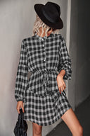Women's Checkered Shirt Dress with Adjustable Waist