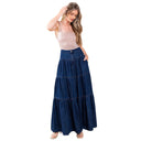 Boho Chic Women's Denim Maxi Dress with Ruffled Skirt