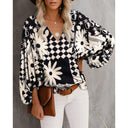 Women's V-Neck Blouse with Puff Sleeves