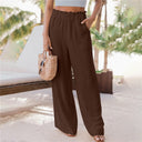 Chic Women's Linen Pants Set with Elastic Waist & Side Pockets