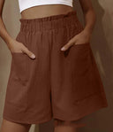 Chic Women's Linen Shorts with Elastic Waist and Side Pockets