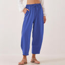 Stylish Women's Leisure Pants with Elastic Waist and Side Pockets
