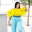 Chic Women's Blouse with Ruffled Sleeves and Stylish Waistband