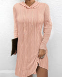Chic Hooded Knit Dress with Side Slit