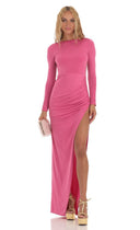Chic Long Sleeve Ruched Dress with Slit