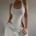 Chic Women's High-Cut Bodysuit with Ribbed Detail