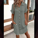 Women's Cotton Shirt Dress with Pockets and Button Placket