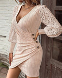 Short Sleeve Dress with Lace Sleeves and Wrap Design