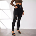 Chic High-Waist Jeans with Trendy Rips and Button Accents
