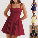Chic Women's Square Neck Dress with Ruffled Accents