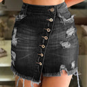 Vintage-Inspired Denim Skirt with Button Closure & Fringes