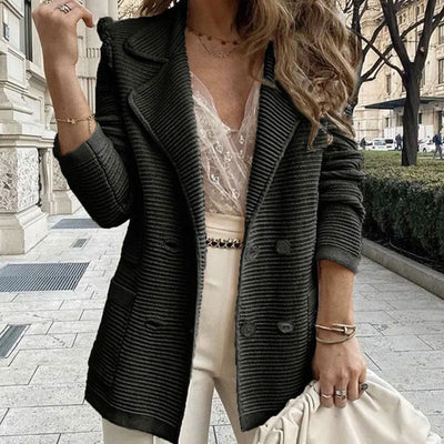Chic Knitted Blazer with Double Button Placket and Pockets for Women