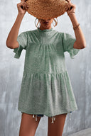 Women's Flowing Dress with Ruffled Details and High Collar
