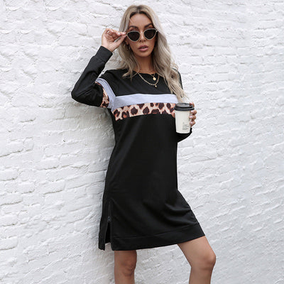 Stylish Women's Sweat Dress with Animal Print Accents