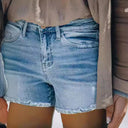 Distressed Denim Shorts with Frayed Hem for Women