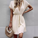 Stylish Women's V-Neck Dress with Waist Tie