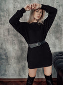 Chic Women's Knit Dress with Belted Design