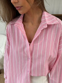 Striped Women's Blouse with Rounded Hem and Button Closure
