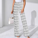 Chic High-Waisted Flared Trousers in Stylish Check Print