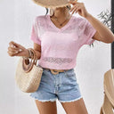 V-Neck Lace Women's Short Sleeve Blouse