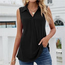 Chic Women's V-Neck Sleeveless Blouse with Collar