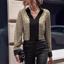 Chic Women's V-Neck Blouse with Trendy Pattern Mix