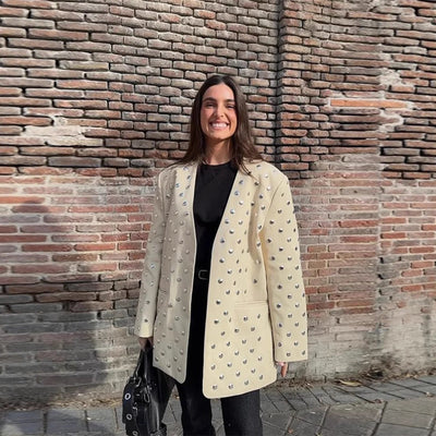 Chic Blazer Jacket with Glamorous Stone Detailing