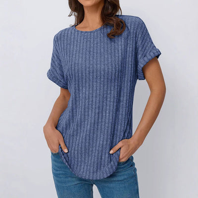 Women's Ribbed T-Shirt with Rolled Sleeves