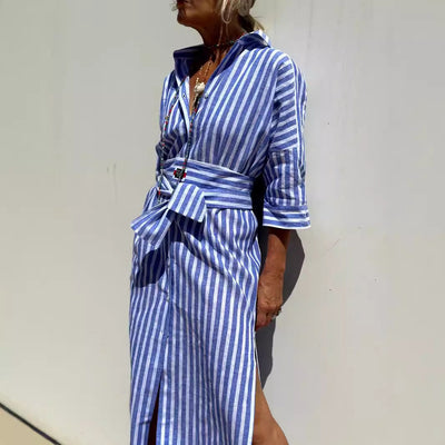 Chic Women's Shirt Dress with Waist Belt and Side Slits