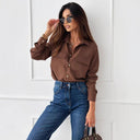 Chic Women's Blouse with Chest Pockets and Classic Collar