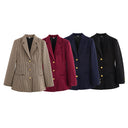 Chic Checked Blazer Jacket with Gold Buttons