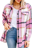 Chic Women's Long-Sleeve Checkered Blouse with Pocket Design