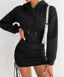Chic Women's Hooded Dress with Gathered Hem