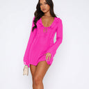 Ruffled Women's Dress with Deep V-Neck Design