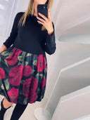 Rose Pattern Women's Dress with Relaxed Fit
