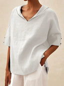 Chic Hooded Linen Blouse for Women