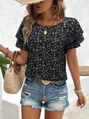 Floral Ruffle Short Sleeve Blouse for Women
